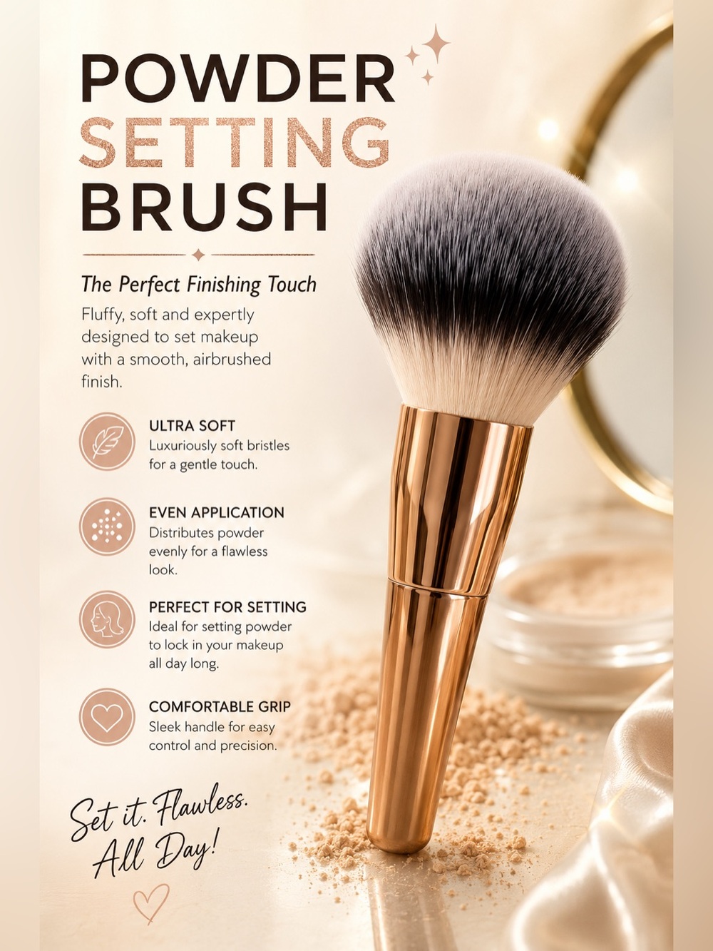Powder Setting Brush - Rose Gold Handle, Black-to-White Bristles